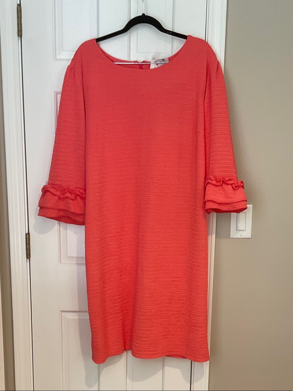 NY Collection Coral Ruffle-Sleeve Shift Maxi Dress